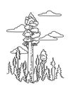 General Sherman Tree in Sequoia National Park California Monoline Line Art Drawing