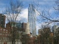 General view across Boston Common towards Park Street Church, Boston, Massachusetts, United States Royalty Free Stock Photo