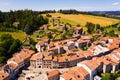 General view of Allegre village with ruined castle in summer, France Royalty Free Stock Photo