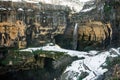 Baatara gorge waterfall and the natural bridges in winter, Tannourine, Lebanon Royalty Free Stock Photo