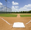 General view of baseball diamond pic on sunny day with white base and lines Royalty Free Stock Photo