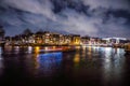 General view of beautiful night Amsterdam city canals Royalty Free Stock Photo