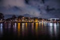 General view of beautiful night Amsterdam city canals Royalty Free Stock Photo