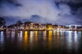 General view of beautiful night Amsterdam city canals Royalty Free Stock Photo