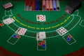 General view of a blackjack table with cards and chips. 3d illustration