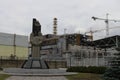 General view of the Chernobyl Nuclear Power Plant after Chernobyl disaster without metal hangar shelter on the emergency