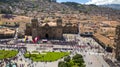 General view of Cusco`s main plaza with parade and crowd Royalty Free Stock Photo