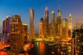 General view of Dubai Marina at night from the top Royalty Free Stock Photo