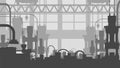 General view of the factory`s industrial premises from the inside. Flat style, gray tones. Royalty Free Stock Photo