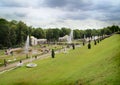 General view of the fountains `Samson` and `Chalice`, as well as the Voronikhinsky colonades.