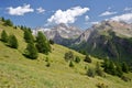 General view from the hamlet Les Chalmettes, located above Ceillac village along Cristillan valley, with mountain range