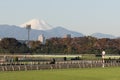 Horse racing track with Mt Fuji Royalty Free Stock Photo