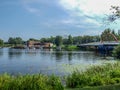 General view on Jeziorak lake, bridge and Marina Hotel in IÃâawa in Poland