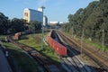 Silos of Leixoes and train cars with containers panoramic view