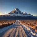 a general view of Mount Everest, sunny, dry and cold mineral landscape and windi...