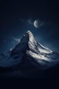 General view of mountain peak and full moon, created using generative ai technology Royalty Free Stock Photo