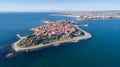 General view of Nessebar, ancient city on the Black Sea coast of Bulgaria. Panoramic aerial view. Royalty Free Stock Photo