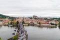 View from Old Town Bridge tower over the historical Charles bridge, Castle district and St. Vitus Cathedral, Prague, Czech Republi Royalty Free Stock Photo