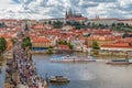 General view of Prague's historic center and the river Vltava - Royalty Free Stock Photo