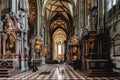 General view of the right side nave of the Cathedral of Saint Stephane with some tourists visiting it.