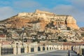 General view of San Esteban de Gormaz, wineries and above its medieval castle Soria, Spain Royalty Free Stock Photo