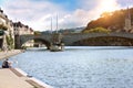 General view of the Saone river at sunset Lyon France Royalty Free Stock Photo