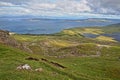 General view from The Storr with Loch Leathan and the Isle of Raasay in the background, Isle of Skye, Highlands, Scotland, UK