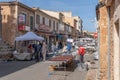 General view of the weekly street market in the Majorcan town of Campos