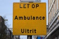 General Warning Sign Ambulance Exit At Amsterdam The Netherlands 7-12-2021 Royalty Free Stock Photo