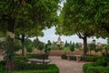 Generalife Gardens of Alhambra with view of Church of Santa Maria de la Alhambra - Granada, Andalusia, Spain Royalty Free Stock Photo