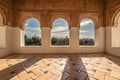 Generalife windows with view of Alhambra, Granada