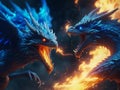 Batte between dragons with their respective bursts of fire Royalty Free Stock Photo