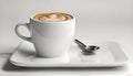 AI-Generated Espresso Harmony: Taste, Relax, and Enjoy Happiness in a White Cup on a Serene Background