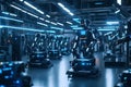 Generate an image of an advanced humanoid robot assembly line,