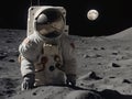 Generate an image capturing the moon landing, featuring a lone astronaut standing on the lunar surface. Show the Apollo 11s Eagle Royalty Free Stock Photo