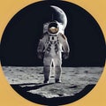 Generate an image capturing the moon landing, featuring a lone astronaut standing on the lunar surface. Show the Apollo 11s Eagle Royalty Free Stock Photo