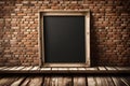 An image featuring a blank wooden picture frame mockup gracefully placed against a weathered old brick wall