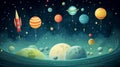 Generate a space-themed birthday card with planets, stars and a rocket ship Royalty Free Stock Photo