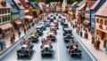 Generate a tiny vintage car parade with classic vehicles from the 1920s to the 1960s