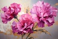 a painting of pink flowers in a vase. Painting of a Magenta color flower perfect for Wall Art. Royalty Free Stock Photo