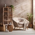 a chair and a table in a room Modern interior Bathroom with Beige color theme Royalty Free Stock Photo