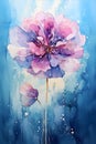 a painting of a pink flower on a blue background. Watercolor Painting of a Sapphire color flower perfect for Wall Art.