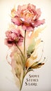 a painting of two pink flowers on a white background. Watercolor Painting of a Sienna color flower perfect for Wall Art. Royalty Free Stock Photo