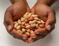 Cupped hands holding peanuts Royalty Free Stock Photo