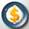 Dollar shaped fried egg on a plate