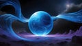 Mesmerizing blue waves and central node signaling through a gradient orb in a cosmic night sky