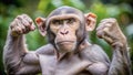 A funny monkey with a determined expression raises his hands, Royalty Free Stock Photo