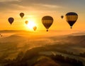 Hot air balloons at sunrise or sunset Royalty Free Stock Photo