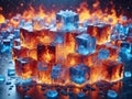 ice cubes burn in fire bright visualization Royalty Free Stock Photo