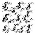 Black and White Ocean Waves Set. Royalty Free Stock Photo
